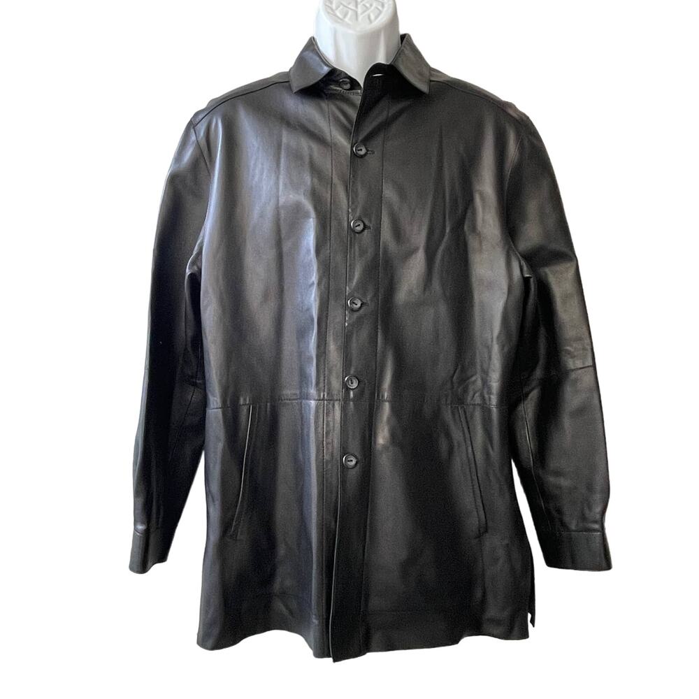 Alandales Glenn Laiken Black Nappa Leather Shacket Size 38 NWOT